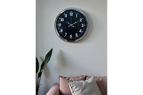 Modern Metal Krom Standart Duvar Saati 40 Cm