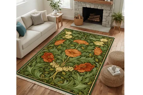 Yosun Çiçekleri Dokulu Dokuma Taban Halı, 673 Yng 80X150 Cm