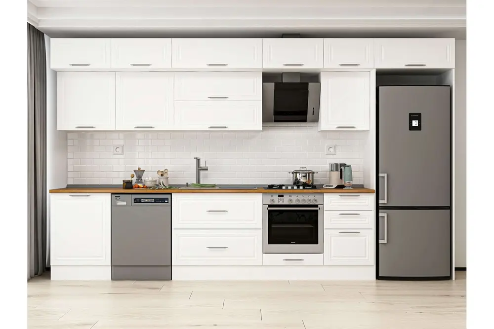 Alvinka 400X240 Cm Klasik Mebran Mutfak Dolabı, Mb E90S60S50 2 Mebran Beyaz Suntalam