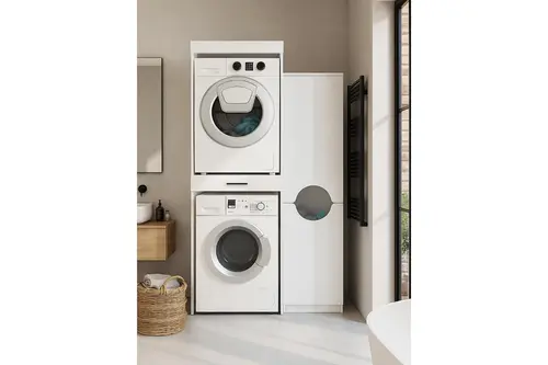 Fika Verga Çamaşır Ve Kurutma Makinesi Banyo Dolabı, Kirli Sepetli, Beyaz