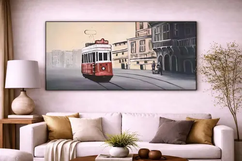 İstiklal Caddesi Ve Tramvay Orijinal Yağlı Boya Tablo