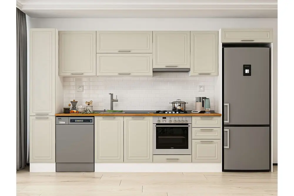 Alvinka 365X222 Cm Klasik Mebran Mutfak Dolabı, Mbb E80B40S45 1 Mebran Kumtaşı Suntalam