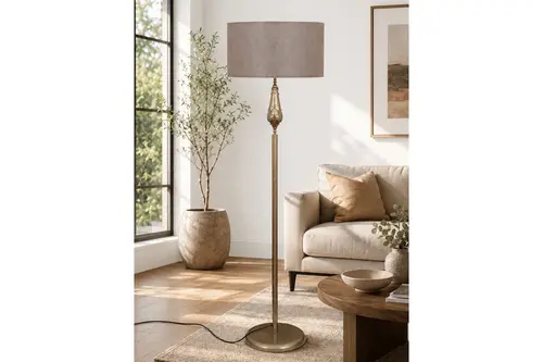 Lotus Eskitme Metal Ayaklı Lambader, Açık Kahve