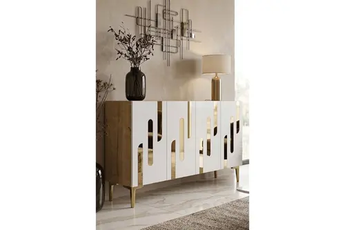 Ece Konsol Ve Tv Sehpası Safirmeşe Beyaz Gold 120 Cm Ka1229Dbg