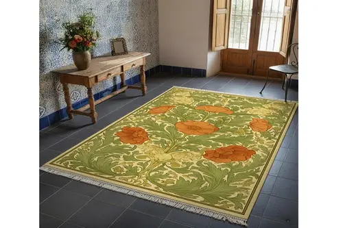 Yeşil Yosun Çiçekleri Dokulu Dokuma Taban Halı, 674 Yng 80X150 Cm
