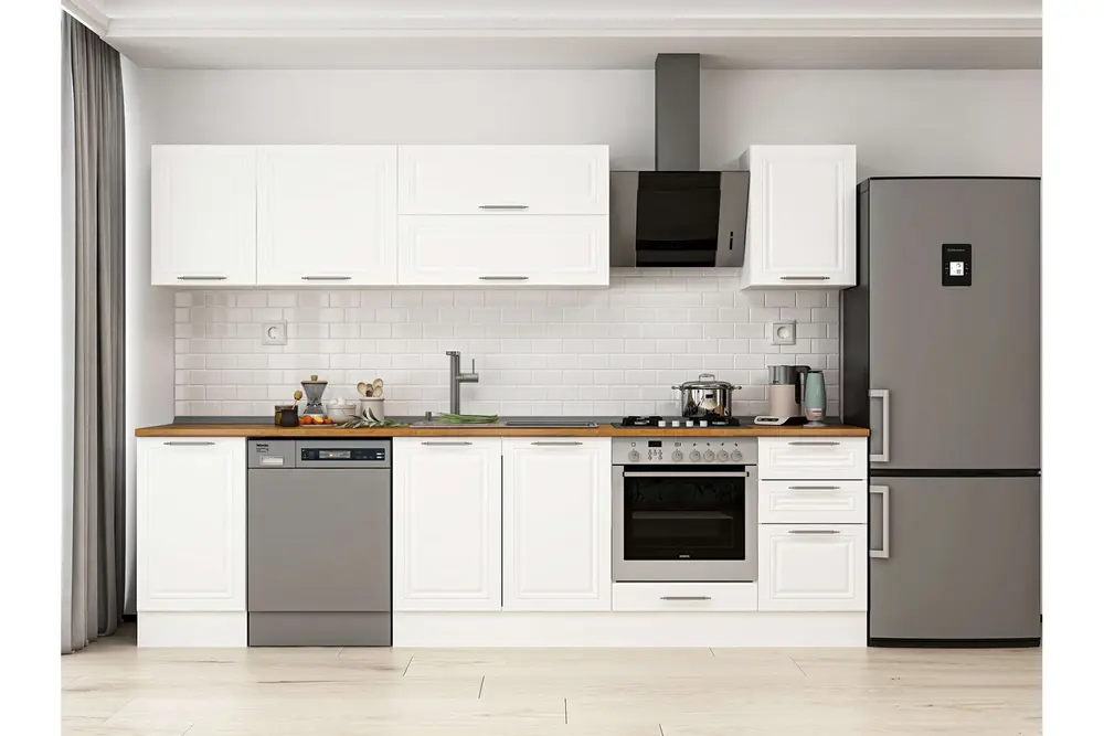 Alvinka 300X210 Cm Klasik Mebran Mutfak Dolabı, M E90S45S45 2 Mebran Beyaz Suntalam