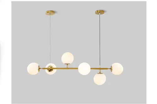Kabarık Camlı Altılı Eskitme Gold Avize Beyaz Camlı
