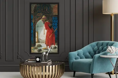 Ahşap Yağlı Boya Dokulu Tablo, Kaplumbağa Terbiyecisi