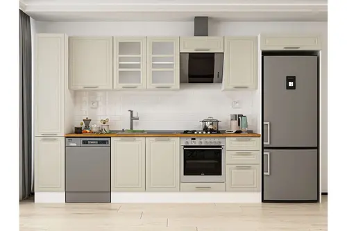 Alvinka 375X222 Cm Klasik Mebran Mutfak Dolabı, Mbb E90B40S45 3 Mebran Kumtaşı Suntalam