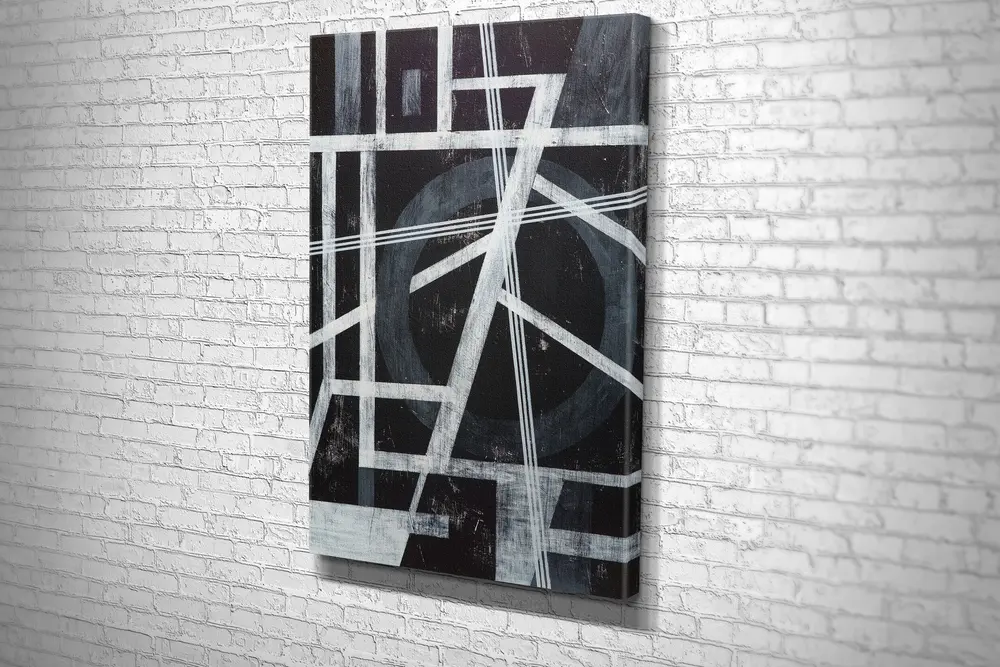 Tablo360 Geometrik Desenli Kanvas Tablo Siyah Beyaz 75X50