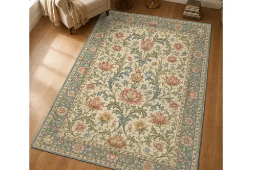 Pastel Vintage Lotus Dokulu Dokuma Taban Halı, 691 Yng 80X150 Cm