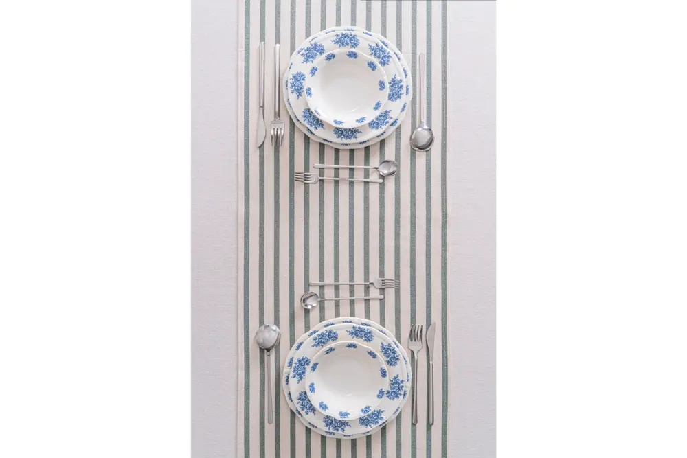 Yeşil Çizgili Keten Runner