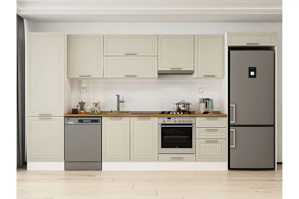 Alvinka 390X222 Cm Klasik Mebran Mutfak Dolabı, Mbb E80B60S50 1 Mebran Kumtaşı Suntalam