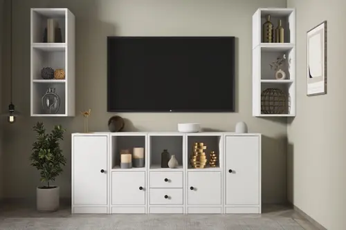 Leron Duvar Rafli Çekmeceli Tv Ünitesi Beyaz Tvt 1170 Ç