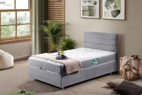 Sofia Baza Başlık Letto Yatak Seti, Açık Gri, 90X190