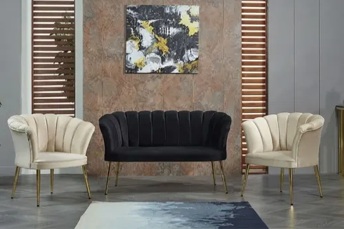 Venedik Papatya Çay Seti, Siyah Krem, Gold Ayak