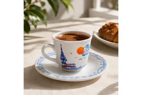 El Boyaması Kız Kulesi Fincan Seti