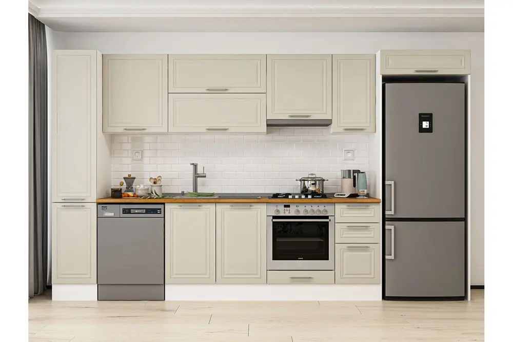 Alvinka 360X222 Cm Klasik Mebran Mutfak Dolabı, Mbb E80B40S40 1 Mebran Kumtaşı Suntalam