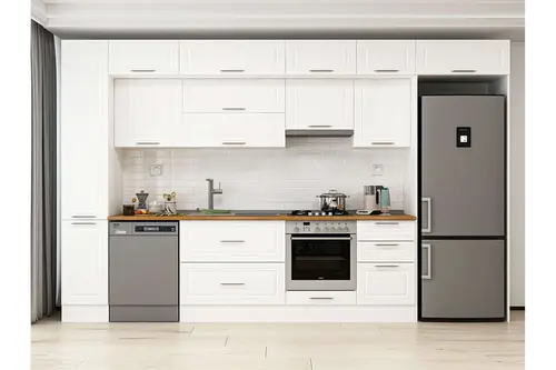Alvinka 370X240 Cm Klasik Mebran Mutfak Dolabı, Mbb E80B40S50 1 Mebran Beyaz Suntalam