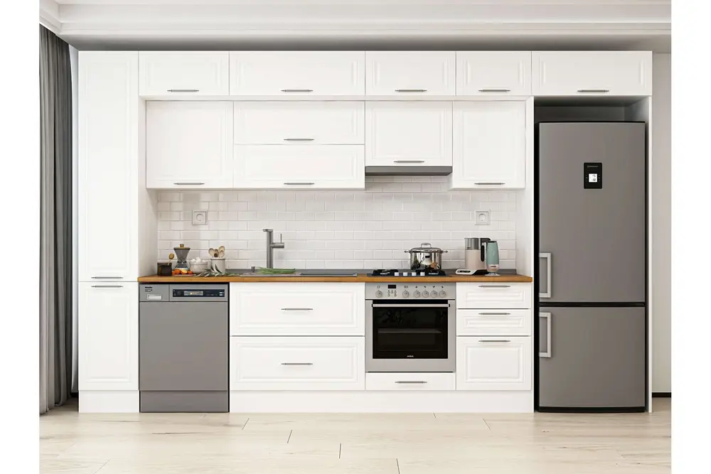 Alvinka 370X240 Cm Klasik Mebran Mutfak Dolabı, Mbb E80B40S50 1 Mebran Beyaz Suntalam