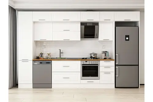 Alvinka 380X240 Cm Klasik Mebran Mutfak Dolabı, Mbb E90B45S45 2 Mebran Beyaz Suntalam