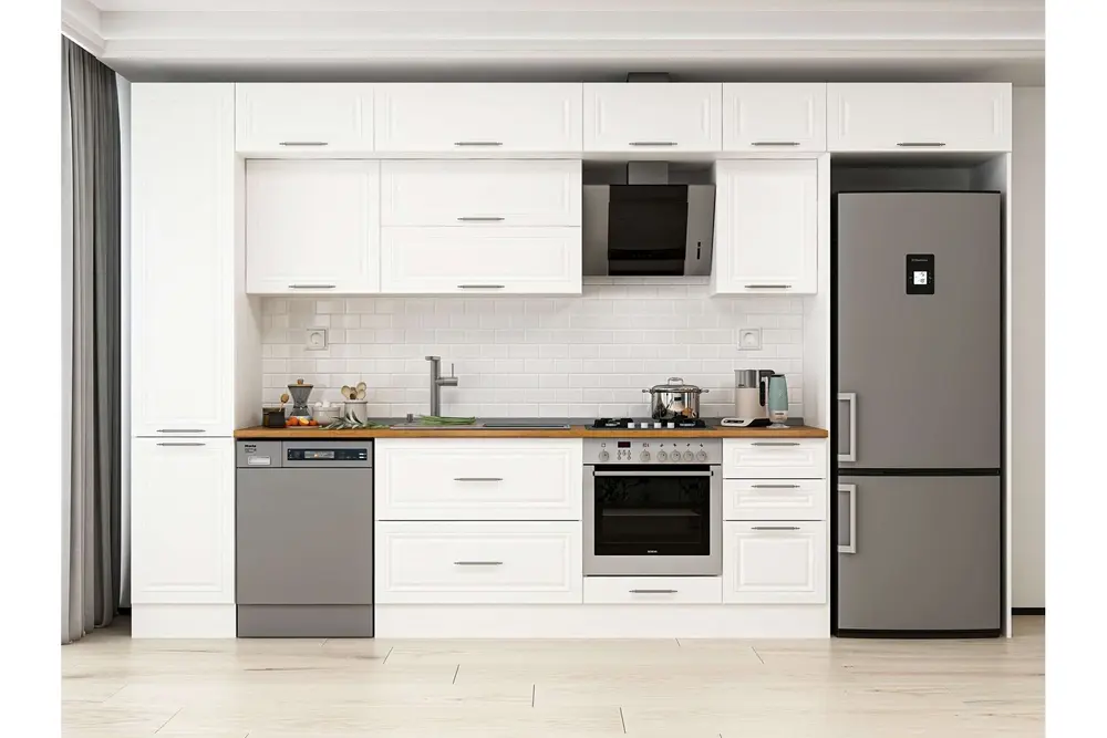 Alvinka 380X240 Cm Klasik Mebran Mutfak Dolabı, Mbb E90B45S45 2 Mebran Beyaz Suntalam