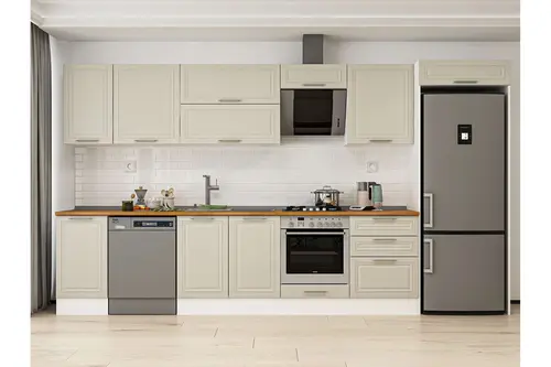 Alvinka 395X222 Cm Klasik Mebran Mutfak Dolabı, Mb E90S45S60 2 Mebran Kumtaşı Suntalam
