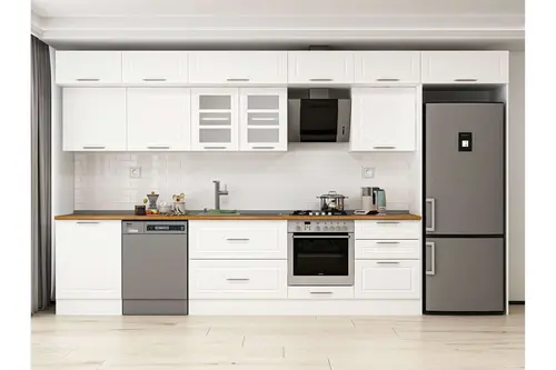 Alvinka 400X240 Cm Klasik Mebran Mutfak Dolabı, Mb E80S60S60 3 Mebran Beyaz Suntalam