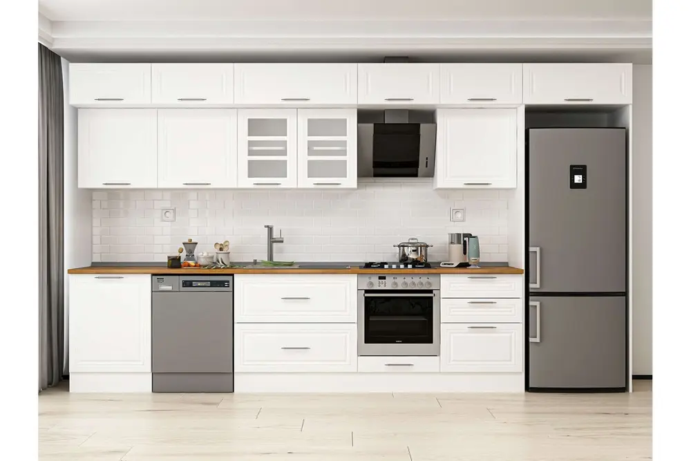 Alvinka 400X240 Cm Klasik Mebran Mutfak Dolabı, Mb E80S60S60 3 Mebran Beyaz Suntalam