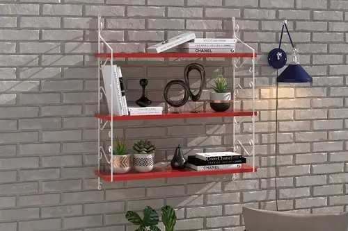Seramoni Raf Seti 3 Raflı 200X720 Metal Beyaz Ahşapkırmızı