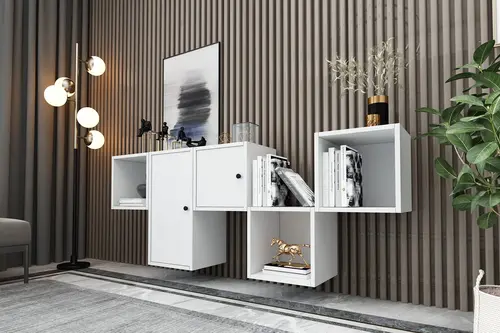 Leno 2 Kapaklı Raflı Duvara Monte Ayaksız Dresuar Beyaz 170 Cm Drs-1001-Ç