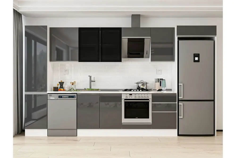 Alvinka 375X222 Cm Mutfak Dolabı, Mbb E80B45S50 3 Antrasit Suntalam
