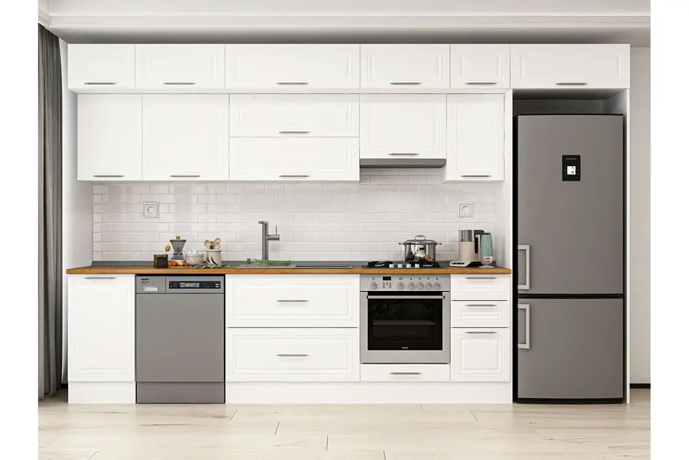 Alvinka 375X240 Cm Klasik Mebran Mutfak Dolabı, Mb E90S45S40 1 Mebran Beyaz Suntalam
