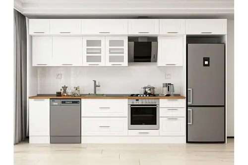 Alvinka 370X240 Cm Klasik Mebran Mutfak Dolabı, Mb E80S40S50 3 Mebran Beyaz Suntalam