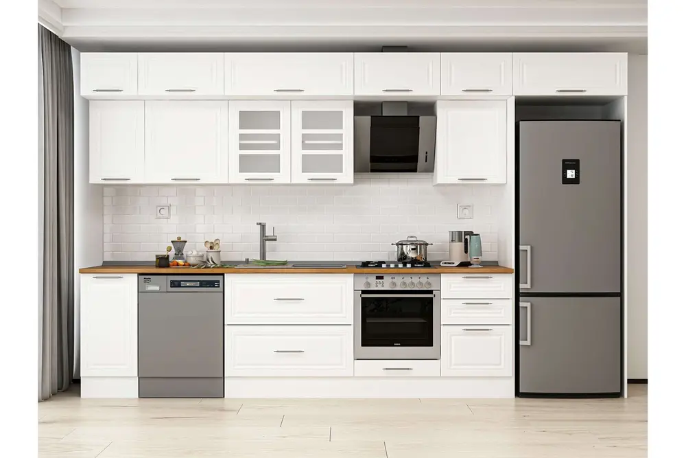 Alvinka 370X240 Cm Klasik Mebran Mutfak Dolabı, Mb E80S40S50 3 Mebran Beyaz Suntalam