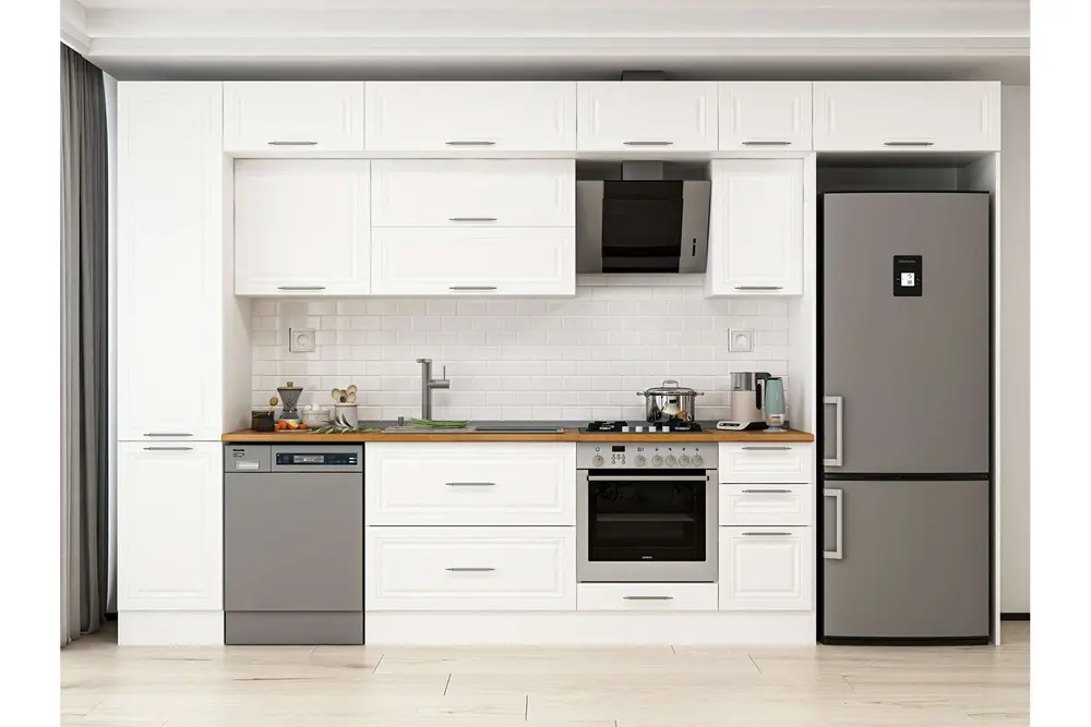 Alvinka 375X240 Cm Klasik Mebran Mutfak Dolabı, Mbb E90B45S40 2 Mebran Beyaz Suntalam
