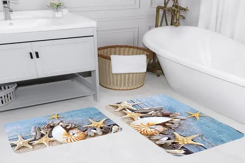 Kaymaz Taban Dijital Baskı İkili Banyo Paspası, 100X60 + 60X50 Cm Rvg5018