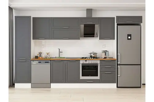Alvinka 390X222 Cm Klasik Mebran Mutfak Dolabı, Mbb E90B50S50 2 Mebran Antrasit Suntalam