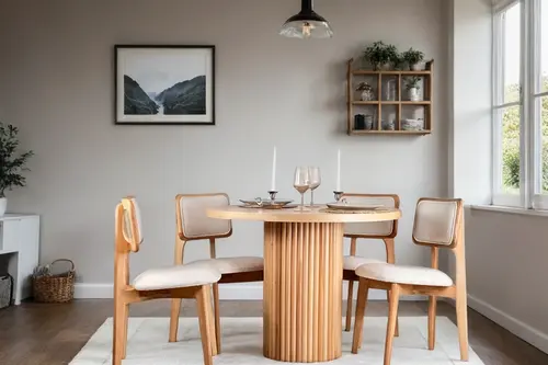 Otella Natural Ahşap Yuvarlak Masa Takımı, 90X90