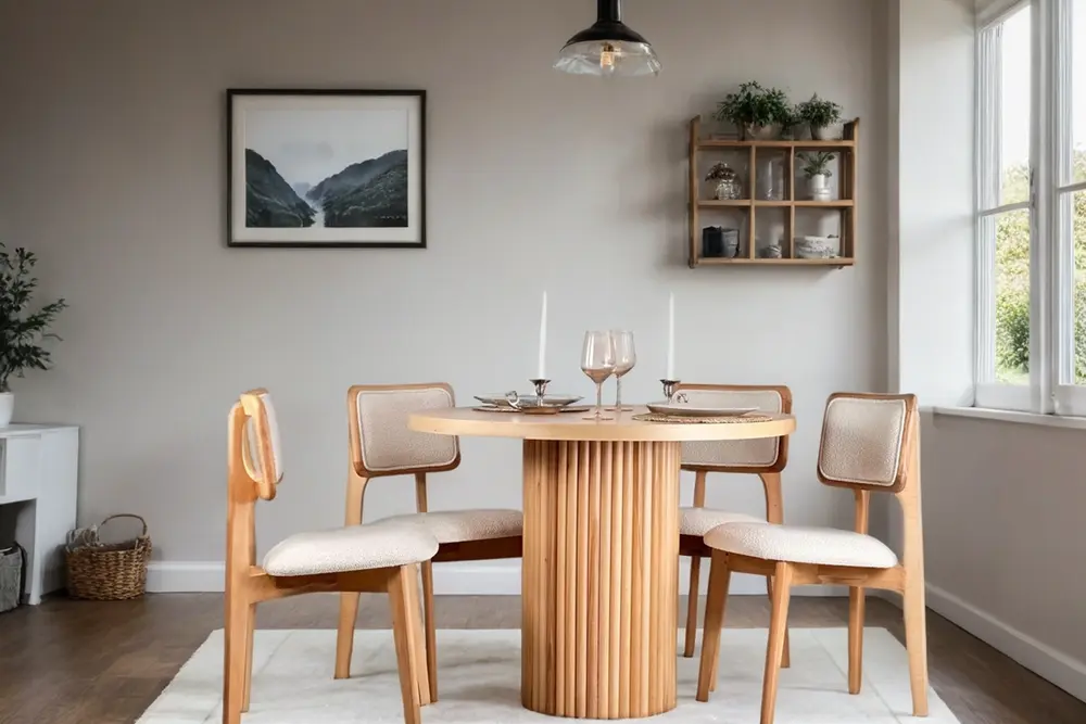 Otella Natural Ahşap Yuvarlak Masa Takımı, 90X90