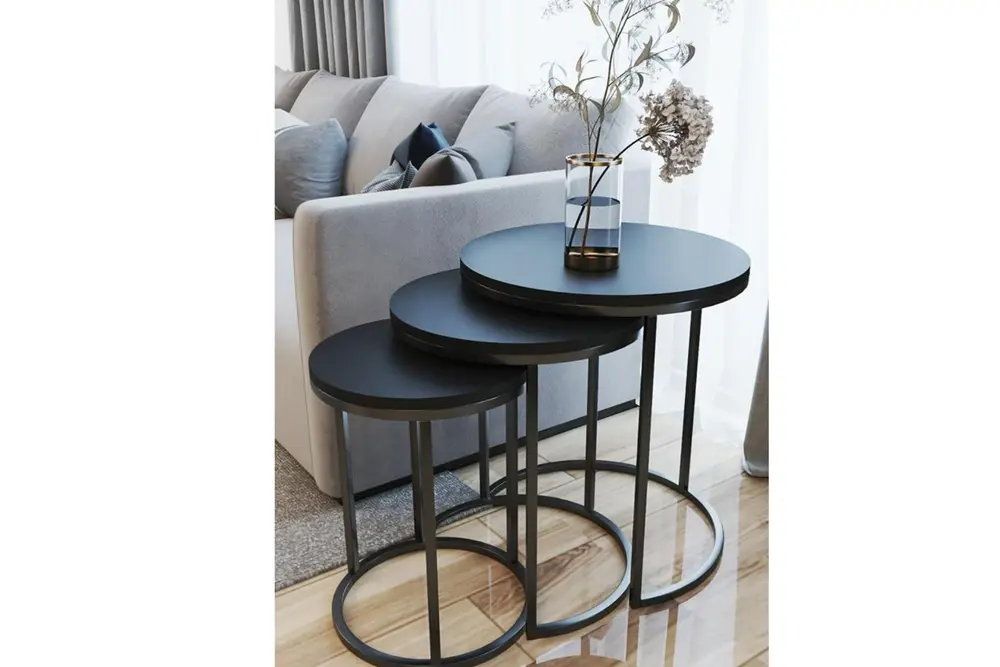 Tubihome Zigon Sehpa Takımı, Yuvarlak, Siyah