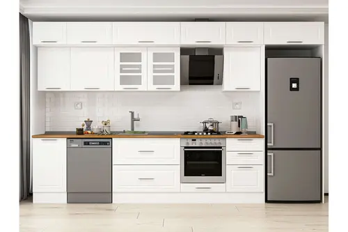Alvinka 385X240 Cm Klasik Mebran Mutfak Dolabı, Mb E90S45S50 3 Mebran Beyaz Suntalam