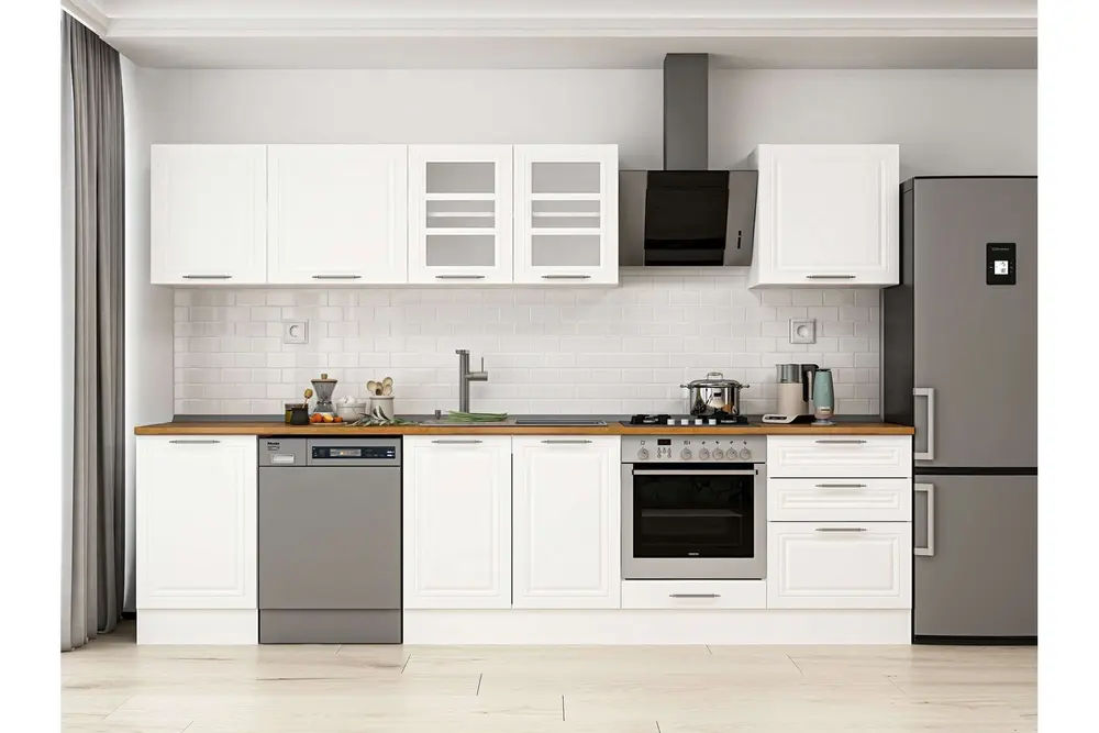 Alvinka 320X210 Cm Klasik Mebran Mutfak Dolabı, M E90S50S60 3 Mebran Beyaz Suntalam