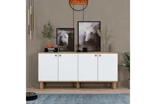 Laya Bohem Ayaklı Çok Amaçlı Dolap, Konsol, 150 Cm, Çam Beyaz