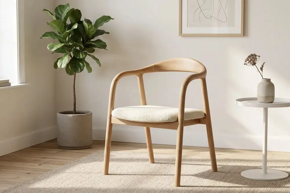 Yılan Sandalye, Naturel Ahşap, Krem Kumaş