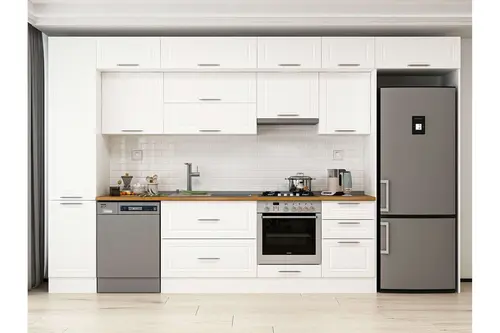 Alvinka 375X240 Cm Klasik Mebran Mutfak Dolabı, Mbb E80B45S50 1 Mebran Beyaz Suntalam