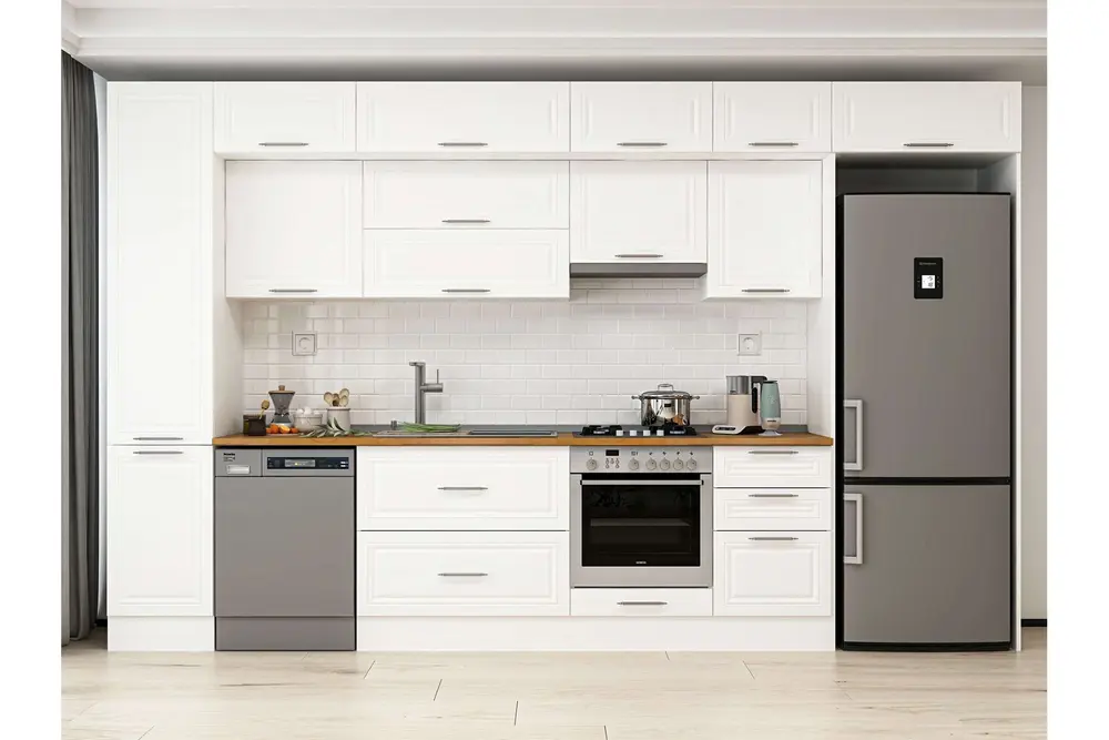 Alvinka 375X240 Cm Klasik Mebran Mutfak Dolabı, Mbb E80B45S50 1 Mebran Beyaz Suntalam