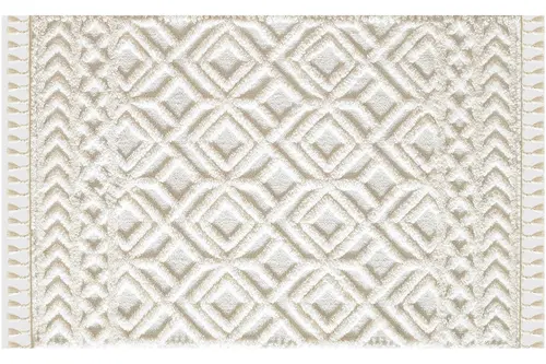 Elit Saçaklı Makine Halısı, Bukleli, Krem, 100X150