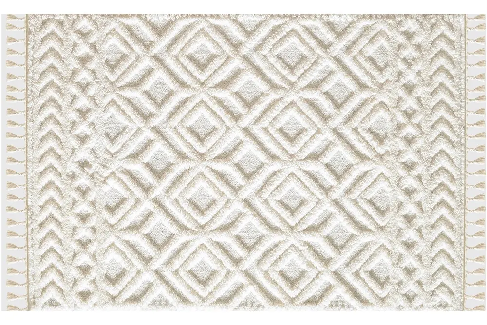 Elit Saçaklı Makine Halısı, Bukleli, Krem, 100X150