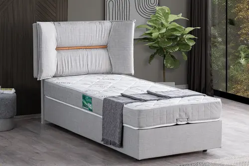 Lizbon Baza Başlık Ve Comfort Yatak Seti, Açık Gri, 90X190